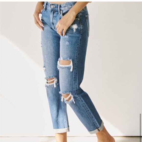 KanCan Veda Straight Leg Cropped Boyfriend Jeans Destroyed All Cotton 13/30 - Picture 2 of 9